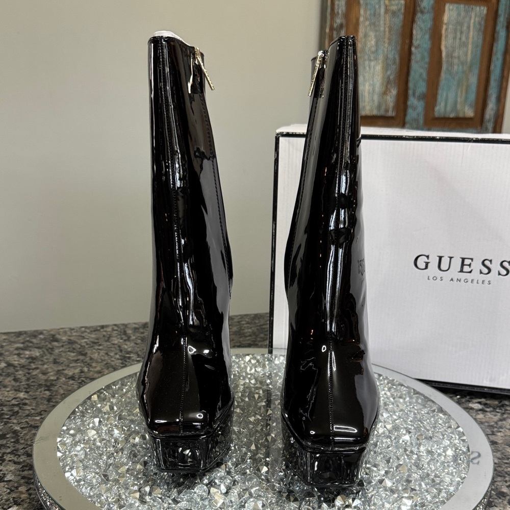 GUESS Black Patent Platform Ankle Boots NEW - Picture 5 of 17